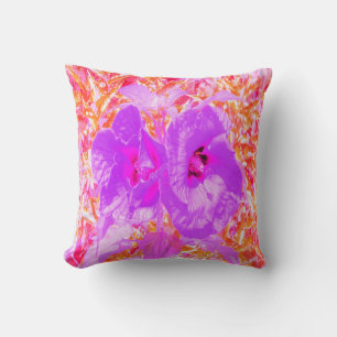 Two Purple and Hot Pink Plum Crazy Hibiscus Cushion