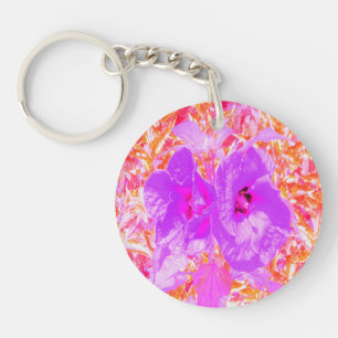 Two Purple and Hot Pink Plum Crazy Hibiscus Key Ring