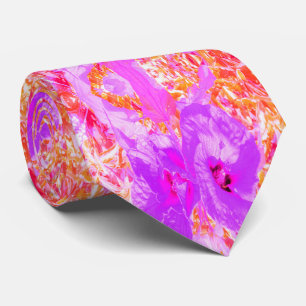 Two Purple and Hot Pink Plum Crazy Hibiscus on Red Tie