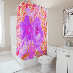 Two Purple and Hot Pink Plum Crazy Hibiscus Shower Curtain