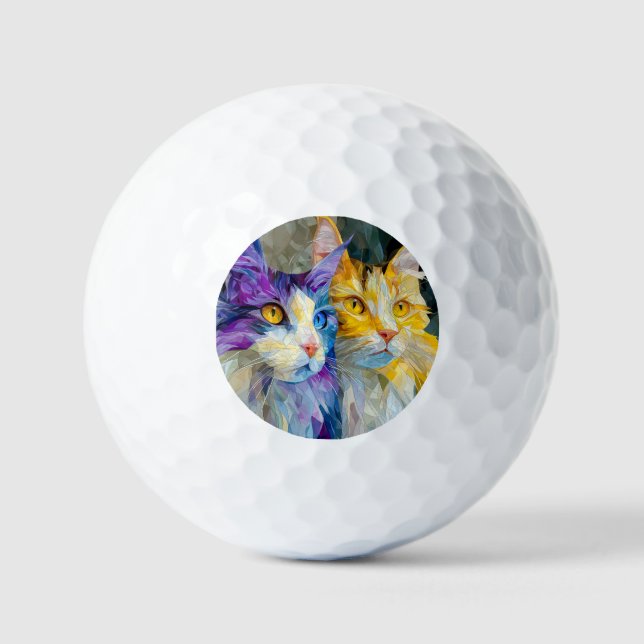 Two Purple and Yellow Cats Golf Balls (Front)