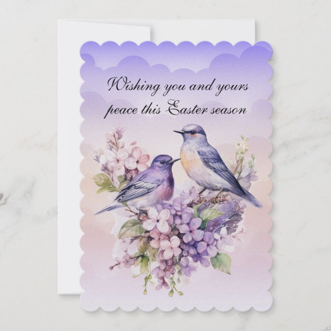 Two Purple Birds In Spring Flowers Easter Holiday Card (Front)