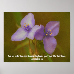 Two Purple Flowers Bible Verse Faith Art Poster