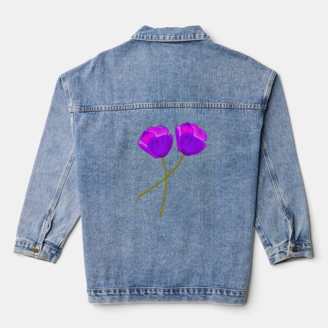 Two Purple Lilac Poppy Flowers Illustration Denim Jacket (Back)
