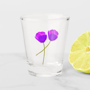 Two Purple Lilac Poppy Flowers Illustration Shot Glass