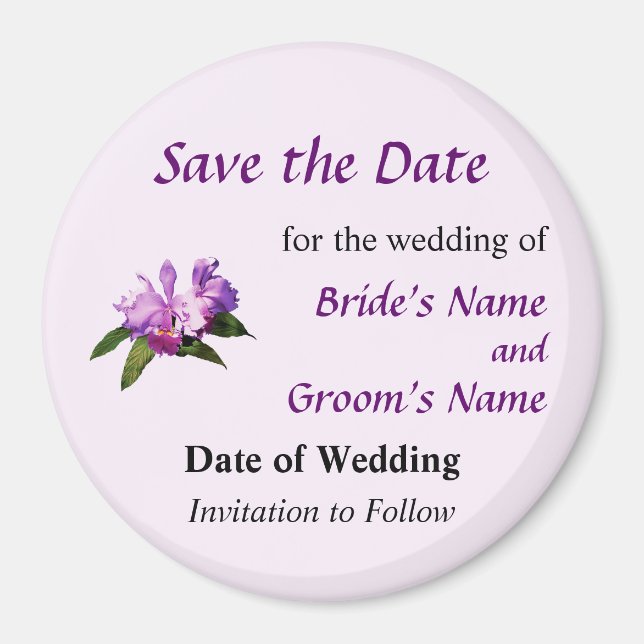Two Purple Orchids Save the Date Magnet (Front)