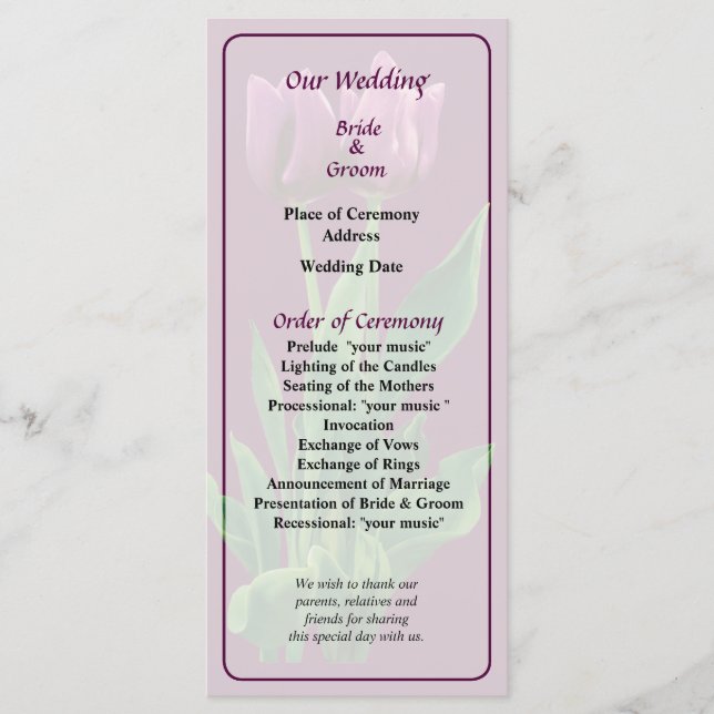 Two Purple Tulips Wedding Program Programme (Front)