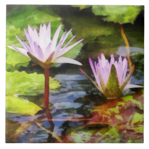 Two Purple Water Lotus Tile