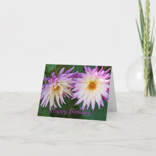 "Two Purple & White Dahlias" Happy Birthday Card