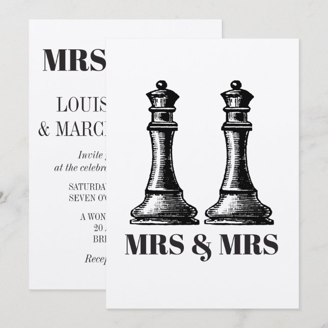 Two Queens Lesbian Wedding Invitation (Front/Back)