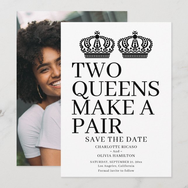 Two Queens Make A Pair Gay Lesbian Wedding Announcement (Front/Back)