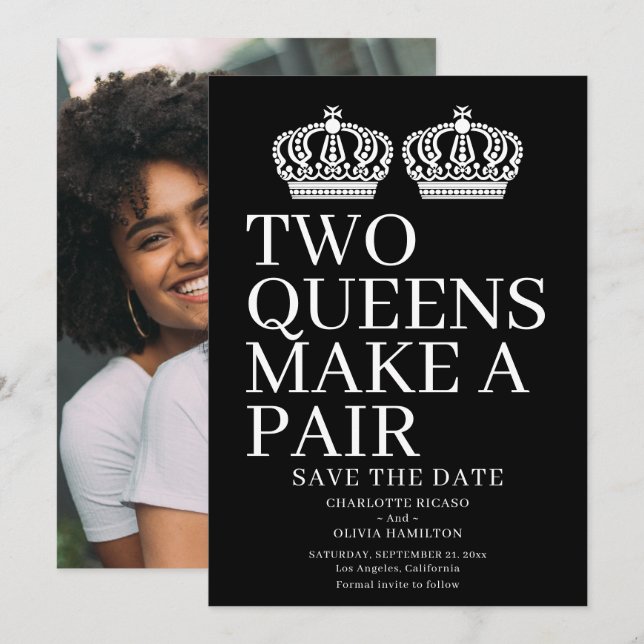 Two Queens Make A Pair Gay Lesbian Wedding Announcement (Front/Back)