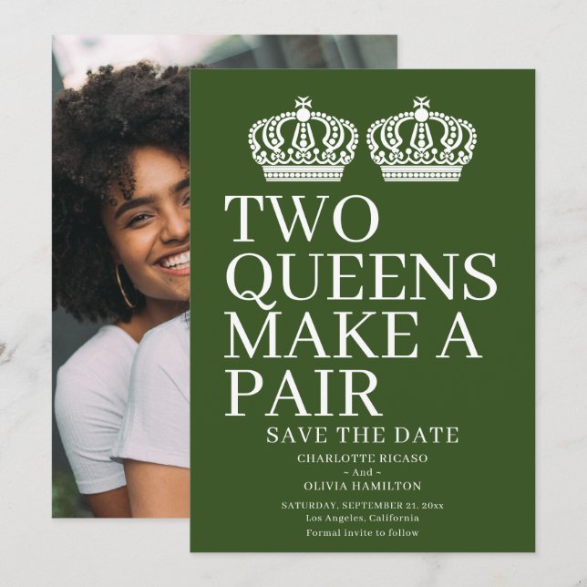Two Queens Make A Pair Gay Lesbian Wedding Announcement (Front/Back)