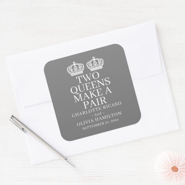 Two Queens Make A Pair Gay Lesbian Wedding Square Sticker (Envelope)