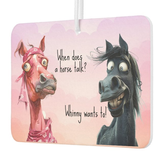 Two Quirky Horse Joke Black Pink Car Air Freshener (Left)