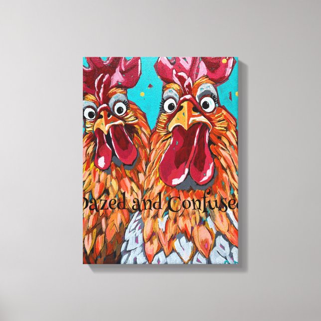 Two Quirky Roosters Canvas Print (Front)