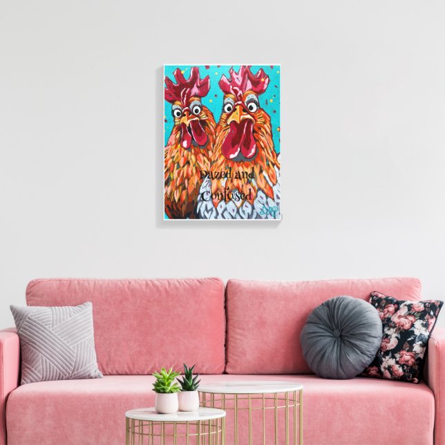 Two Quirky Roosters Canvas Print (Insitu(LivingRoom))