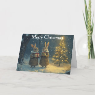 Two Rabbits at Christmas Holiday Card
