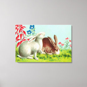 Two rabbits pets vintage art canvas print