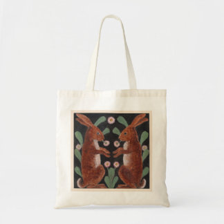 Two Rabbits with Pink Flowers Tote Bag