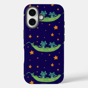 Two Raccoons in a Pea Pod Whimsical Folk Art iPhone 16 Case