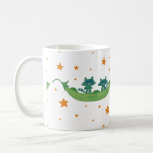 Two Raccoons in a Pea Pod   Whimsical Folk Art Coffee Mug