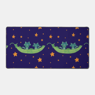 Two Raccoons in a Pea Pod Whimsical Folk Art Desk Mat