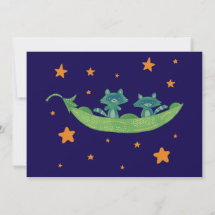 Two Raccoons in a Pea Pod   Whimsical Folk Art Thank You Card