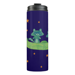 Two Raccoons in a Pea Pod Whimsical Folk Art Thermal Tumbler