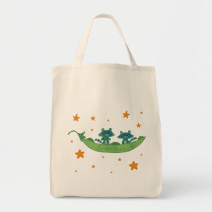 Two Raccoons in a Pea Pod   Whimsical Folk Art Tote Bag