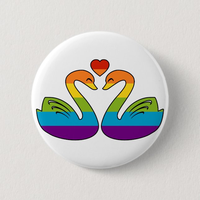 Two Rainbow Swans 6 Cm Round Badge (Front)