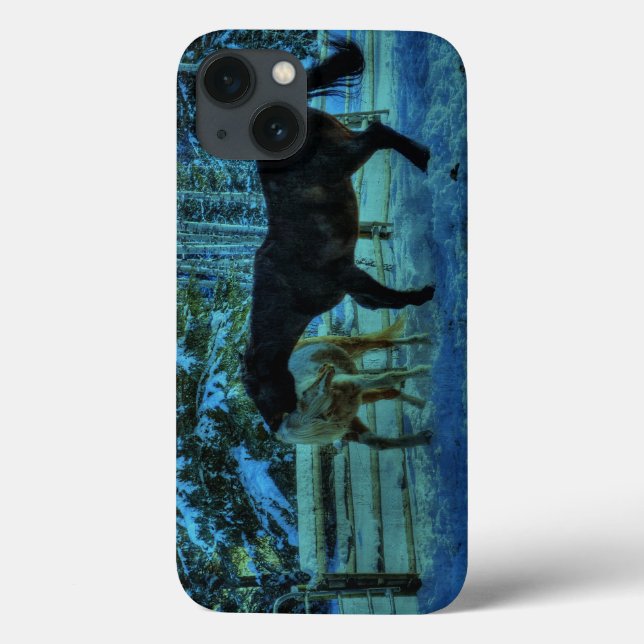Two Ranch Horses Playfighting at Night in Winter Case-Mate iPhone Case (Back)