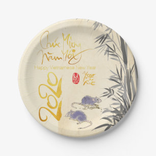 Two Rats Bamboo Vietnamese New Year 2020 Party PP Paper Plate