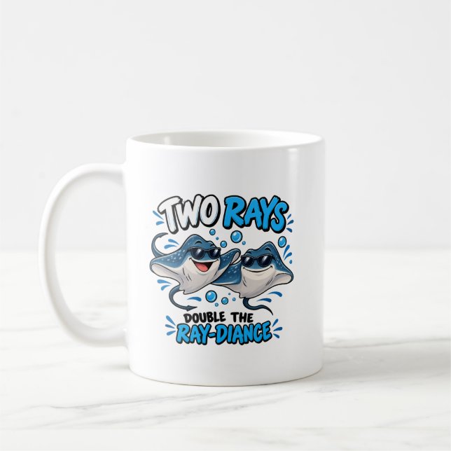Two Rays Double the Ray-Diance Funny Stingray Ocea Coffee Mug (Left)
