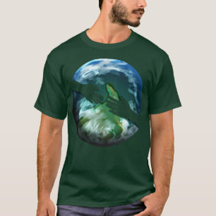 Two Reaching Hands In Front Of Earth Globe For Ear T-Shirt