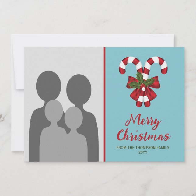 Two Red And White Candy Canes With Custom Photo Holiday Card (Front)