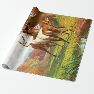 Two Red And White Deer In The Forest Decoupage  Wrapping Paper