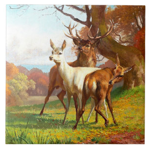 Two Red And White Deer In The Forest Tile