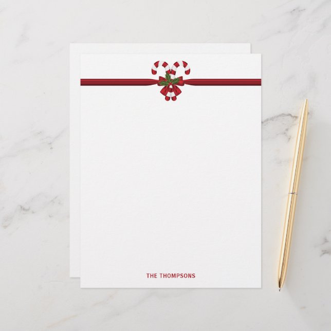 Two Red And White Festive Candy Canes With Text Custom Letterhead (Front/Back In Situ)