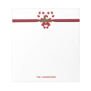 Two Red And White Festive Candy Canes With Text Notepad