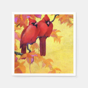 Two Red Cardinals Golden Background Napkin