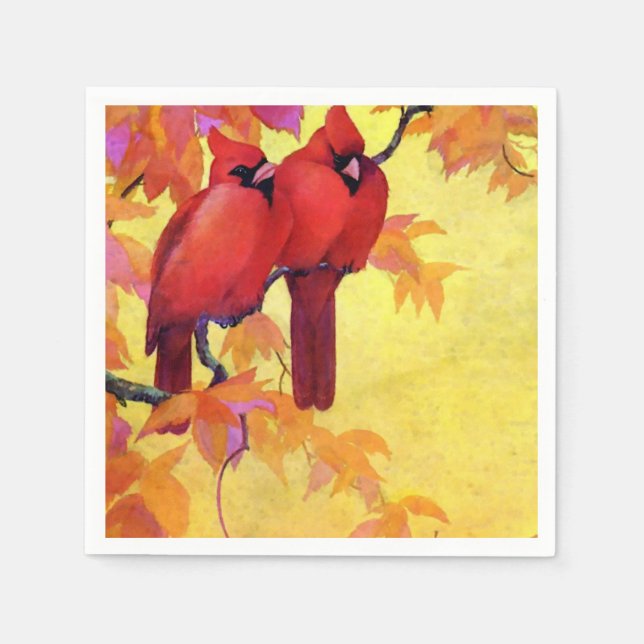 Two Red Cardinals Golden Background Napkin (Front)