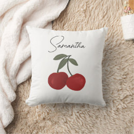 Two Red Cherries Illustration | Cute Fruit Art  Cushion