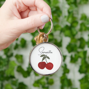 Two Red Cherries Illustration Cute Fruit Art Key Ring