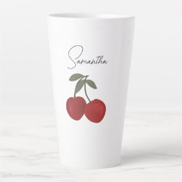 Two Red Cherries Illustration | Cute Fruit Art  Latte Mug