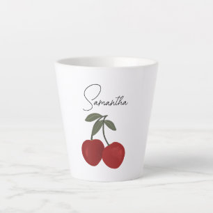 Two Red Cherries Illustration   Cute Fruit Art  Latte Mug