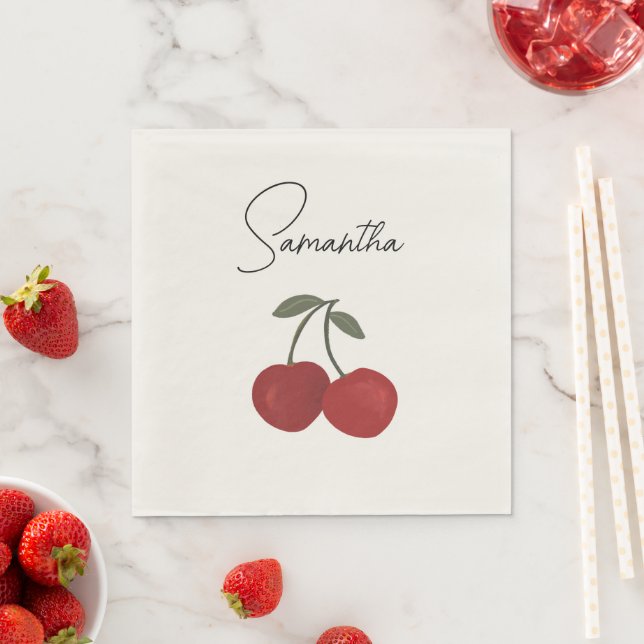 Two Red Cherries Illustration | Cute Fruit Art  Napkin (Insitu)