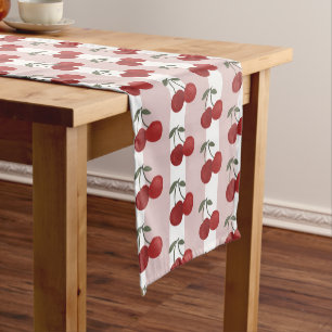 Two Red Cherries Illustration   Cute Fruit Art  Short Table Runner