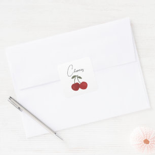 Two Red Cherries Illustration   Cute Fruit Art  Square Sticker