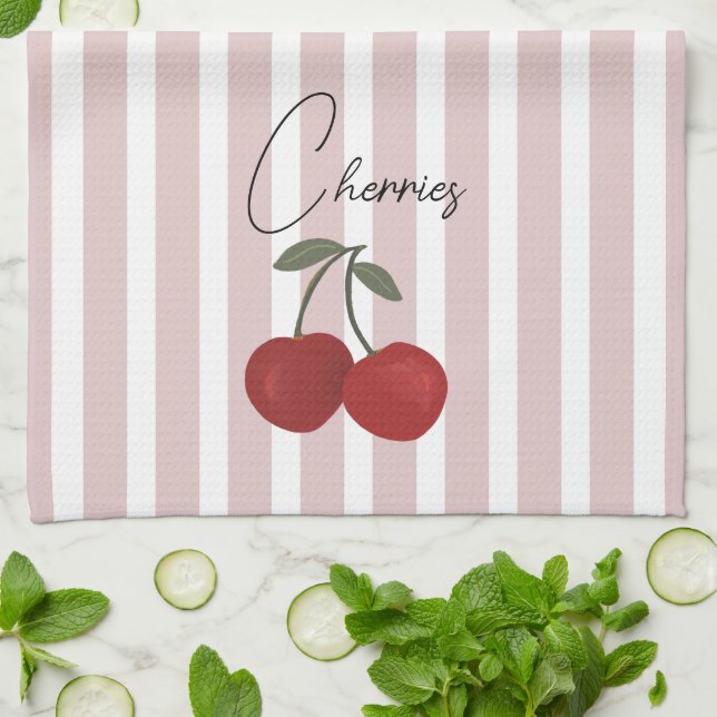 Two Red Cherries Illustration | Cute Fruit Art  Tea Towel (Folded)